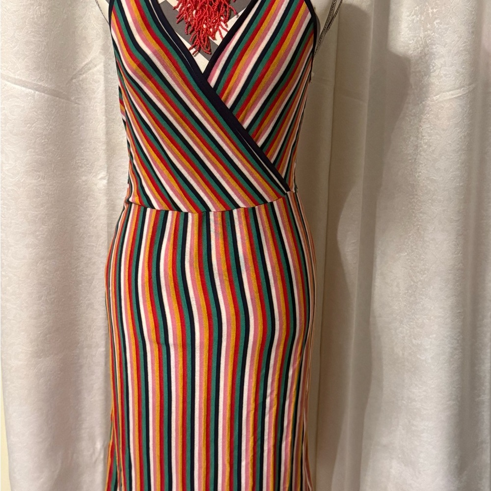 Caution To The Wind Colorful Striped V-Neck Midi Dress